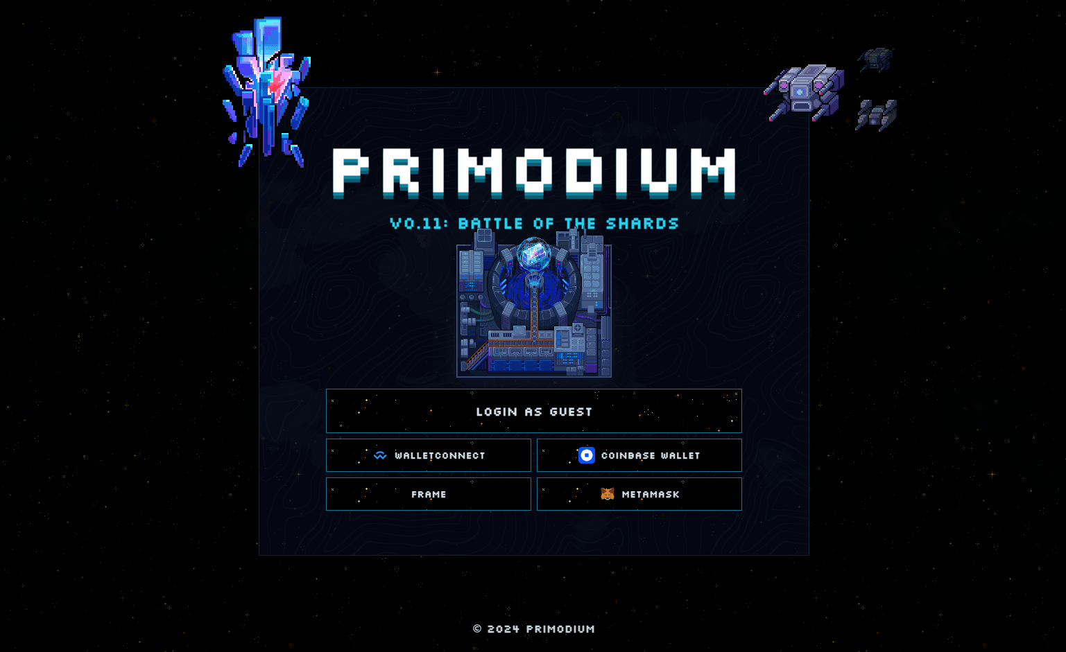 The intro screen for Primodium v0.11 